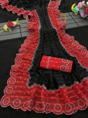 ZOYAL ENTERPRISE Embellished Bollywood Georgette Saree(Red, Black)