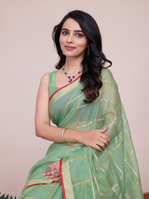 SICHYAH Checkered Kota Doria Cotton Silk Saree(Light Green)