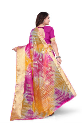Aarunika SST Solid/Plain Bollywood Organza Saree(Pink)