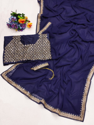 Aarna Fashion Solid/Plain, Embroidered Bollywood Georgette Saree(Light Blue)