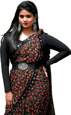 RUDRAKSH NX Printed Daily Wear Georgette Saree(Black)