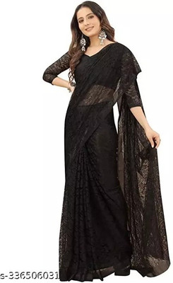 Vragi Self Design Bollywood Net Saree(Black)