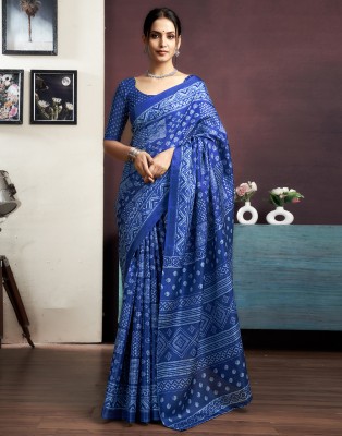 Samah Geometric Print, Printed Bhagalpuri Silk Blend Saree(Dark Blue)