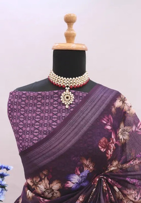 VCREATION Digital Print Bollywood Cotton Linen Saree(Multicolor)