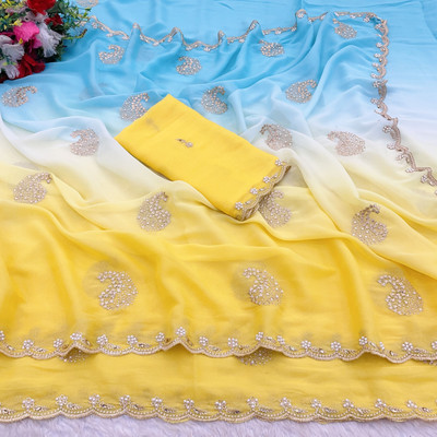 Ethina Fashion Embroidered Bollywood Georgette Saree(Yellow)