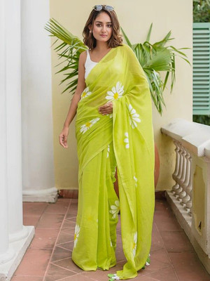 SJY Digital Print Bollywood Linen Saree(Multicolor)