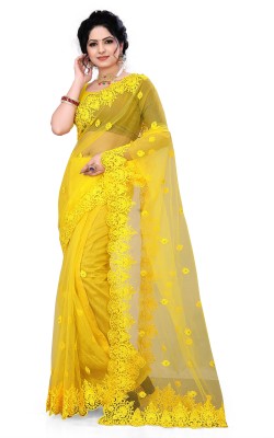 DEVKISONDESIGNER Self Design Bollywood Net Saree(Yellow)