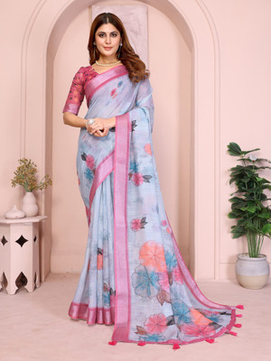 Hasti Graphic Print Assam Silk Cotton Linen Saree(Multicolor)