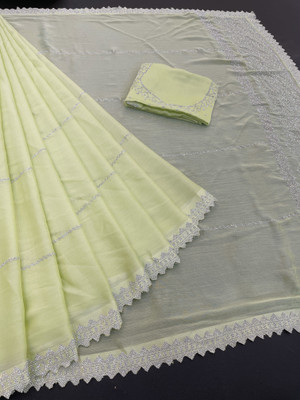 HouseOfCommon Embroidered Bollywood Pure Silk Saree(Light Green)