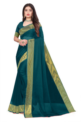 AVSAR TRENDZ Self Design, Solid/Plain Banarasi Chiffon Saree(Dark Green)