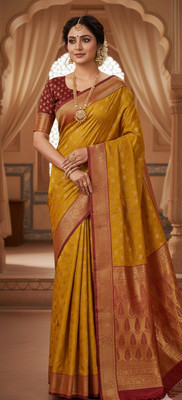 tecido trendze Woven Banarasi Jacquard Saree(Mustard)