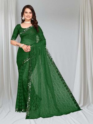 MAA CREATION Embellished Bollywood Net Saree(Dark Green)