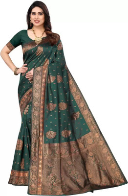 Suntex Woven Banarasi Pure Silk Saree(Dark Green)