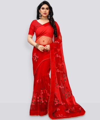 PATLANI STYLE Embroidered Bollywood Net Saree(Red)