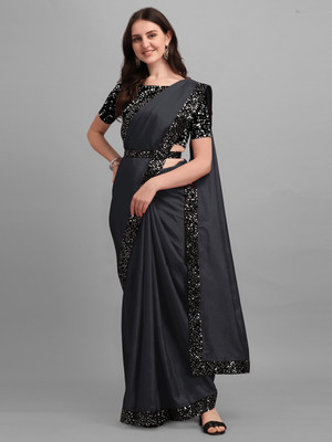 Parmila Fashion Embellished Bollywood Silk Blend Saree(Black)