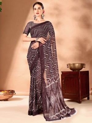 Leelavati Printed Bollywood Chiffon Saree(Brown)