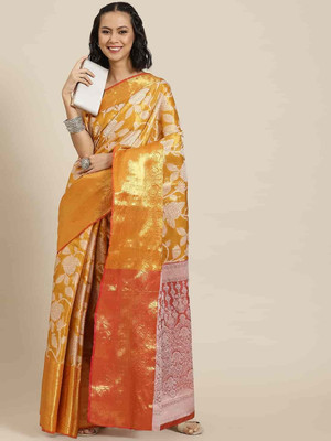 Divastri Embellished Ikkat Pure Silk Saree(Orange)