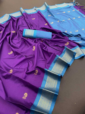 S S CREATION Woven Paithani Pure Silk Saree(Purple)