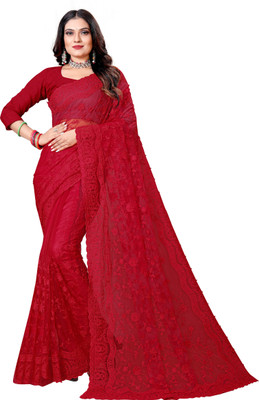 RMV Fashion Embroidered Bollywood Net Saree(Red)