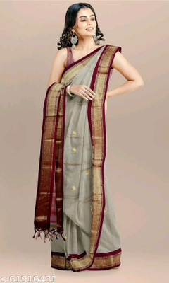 NST5 Woven Kanjivaram Cotton Silk Saree(Brown)