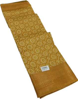 CTEXTILES Printed Bollywood Pure Silk Saree(Yellow)