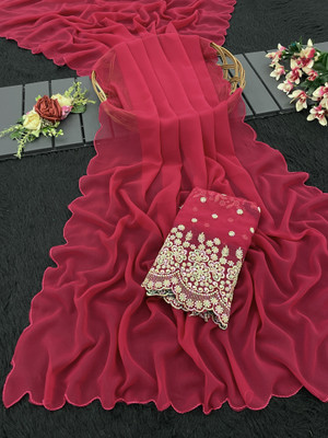 saanvi Solid/Plain, Self Design Bollywood Georgette Saree(Red)