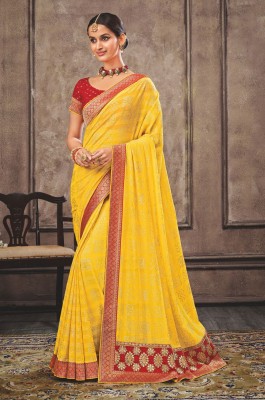 Laxmipati Sarees Embroidered Bollywood Chiffon Saree(Yellow)