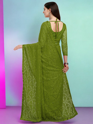 NEXA Self Design Bollywood Net Saree(Green)