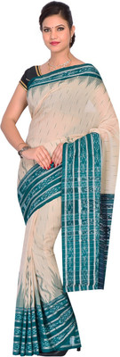 handloom paridhaan Printed Sambalpuri Pure Cotton Saree(White)