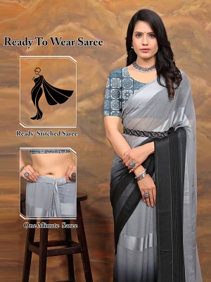 Pionex Striped Bollywood Chiffon Saree(Grey)