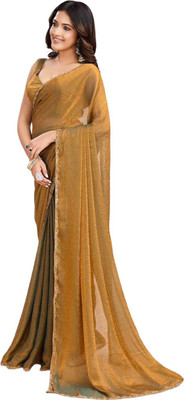 HangerStories Self Design, Embroidered Kanjivaram Jimmy choo Saree(Gold)
