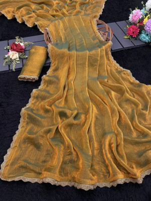 SAI LEELA CREATION ART Solid/Plain, Temple Border, Embellished Bollywood Chiffon, Tissue Saree(Yellow)