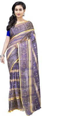 JMALL Woven Tant Pure Cotton Saree(Blue)