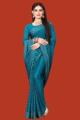 rudraCreation Embellished, Solid/Plain Bollywood Chiffon Saree(Blue)