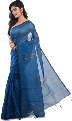 Tant Story Woven Handloom Cotton Silk Saree(Dark Blue)