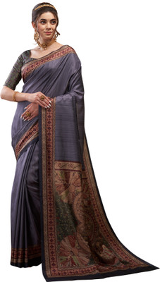 Akhilam Embroidered Mysore Silk Blend Saree(Grey)