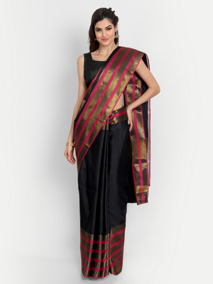 BAPS Self Design, Embellished, Solid/Plain, Woven Bollywood Art Silk, Cotton Blend Saree(Black)