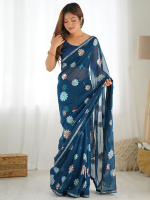ANOUK Embellished Banarasi Georgette Saree(Blue)