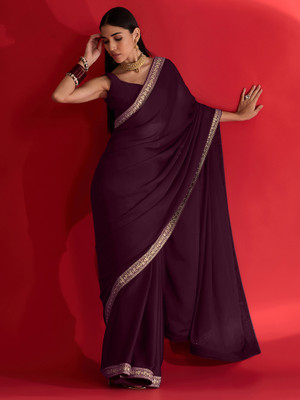 Sareemall Embellished Bollywood Satin Saree(Magenta)