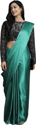Hari Om Fab Solid/Plain Bollywood Satin Saree(Green)