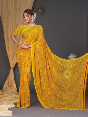 Tasrika Printed Bollywood Chiffon Saree(Yellow)