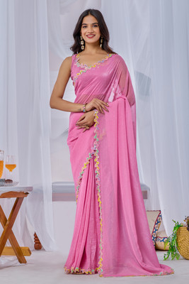 MM VENTURE Embellished Bollywood Tussar Silk Saree(Pink)