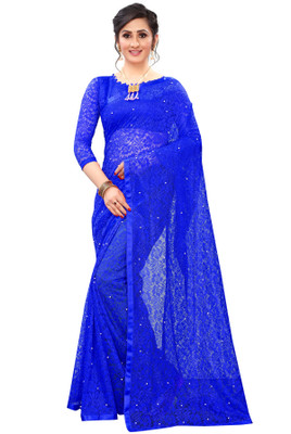 Croza Self Design Bollywood Net Saree(Blue)