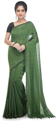 Namita saree ghar Solid/Plain Handloom Cotton Blend Saree(Green)