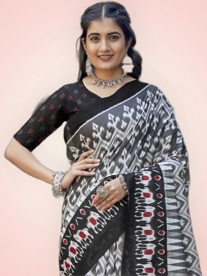 baratheon Self Design Bollywood Cotton Blend Saree(Black)