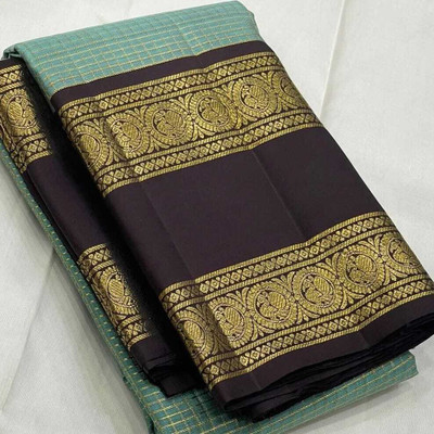 SHREEJA FASHION Woven, Checkered, Self Design Banarasi Silk Blend Saree(Purple, Pink, Blue, Dark Blue, Green)