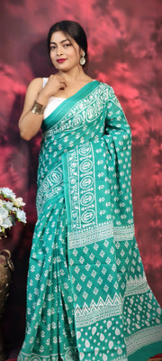 Sareestri Printed Chanderi Pure Cotton Saree(Blue)