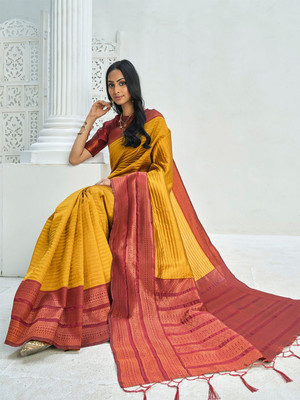 Sangria Woven Daily Wear Satin Saree(Yellow)