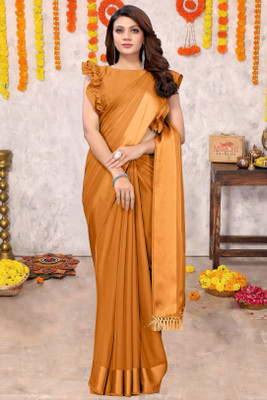 MIRCHI FASHION Solid/Plain Daily Wear Chiffon, Georgette Saree(Orange)