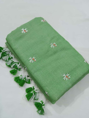 OSARIO Embroidered Handloom Pure Cotton Saree(Green)